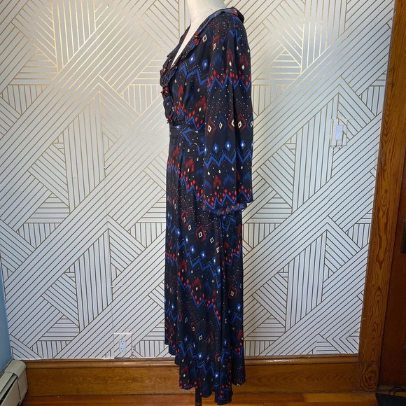 & Other‎ Stories Dress Faux Wrap Midi Maxi Geometric Print Black Blue Red Size 4 - Picture 6 of 12